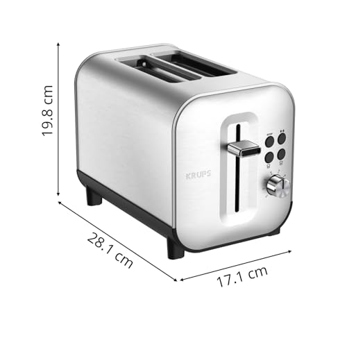Krups Excellence KH682D10 Grille-pain Inox brossé 2 fentes larges 8 réglages température Remontée extra-haute Tiroir ram