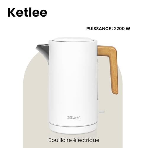 ZEEGMA KETLEE Bouilloire Électrique Sans Fil 1,7 L, 2200 W, Arrêt Automatique et Indicateur de Niveau d'Eau, Idéale pour