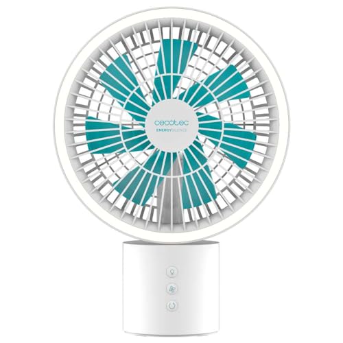 Cecotec Ventilateur de Bureau Portable avec Lampes LED et Batterie 8000 mAh - 4 Vitesses, Réglage Hauteur, Câble Type C,