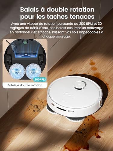 Robot aspirateur laveur Lefant M3, puissance de 12 000 Pa, navigation dToF, 220 minutes d'autonomie