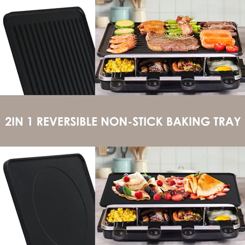 Appareil à raclette Anti-adhésif 8 Poêlon Machine à raclette individuellepour 8 Personnes 1300W Spatule inclus