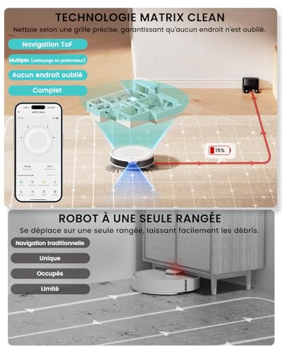 Lefant Aspirateur Robot M310 Ultra 6000Pa Navigation Laser dToF Évitement Précis des Obstacles Contrôle par App/Alexa Id