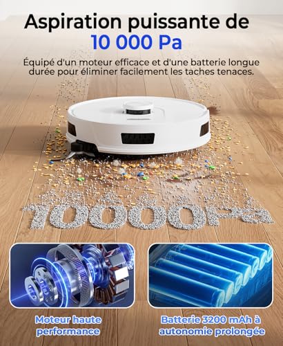 Robot aspirateur Laveur R11 10000Pa 5G |4G Laveur de sols Tapis