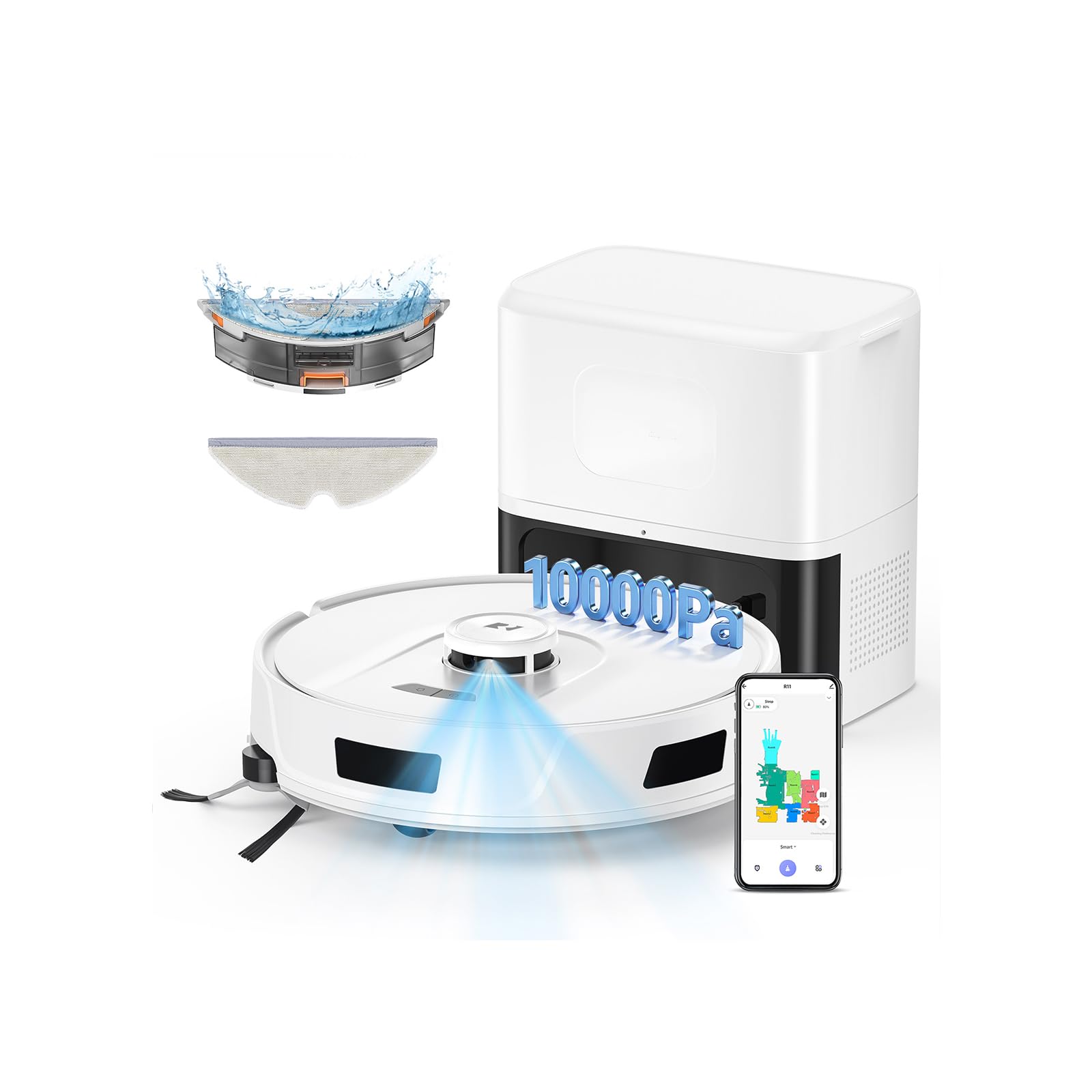 Robot aspirateur Laveur R11 10000Pa 5G |4G Laveur de sols Tapis