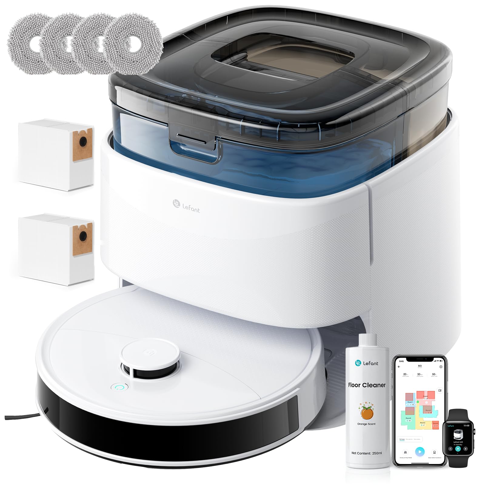 Robot aspirateur laveur Lefant M3, puissance de 12 000 Pa, navigation dToF, 220 minutes d'autonomie