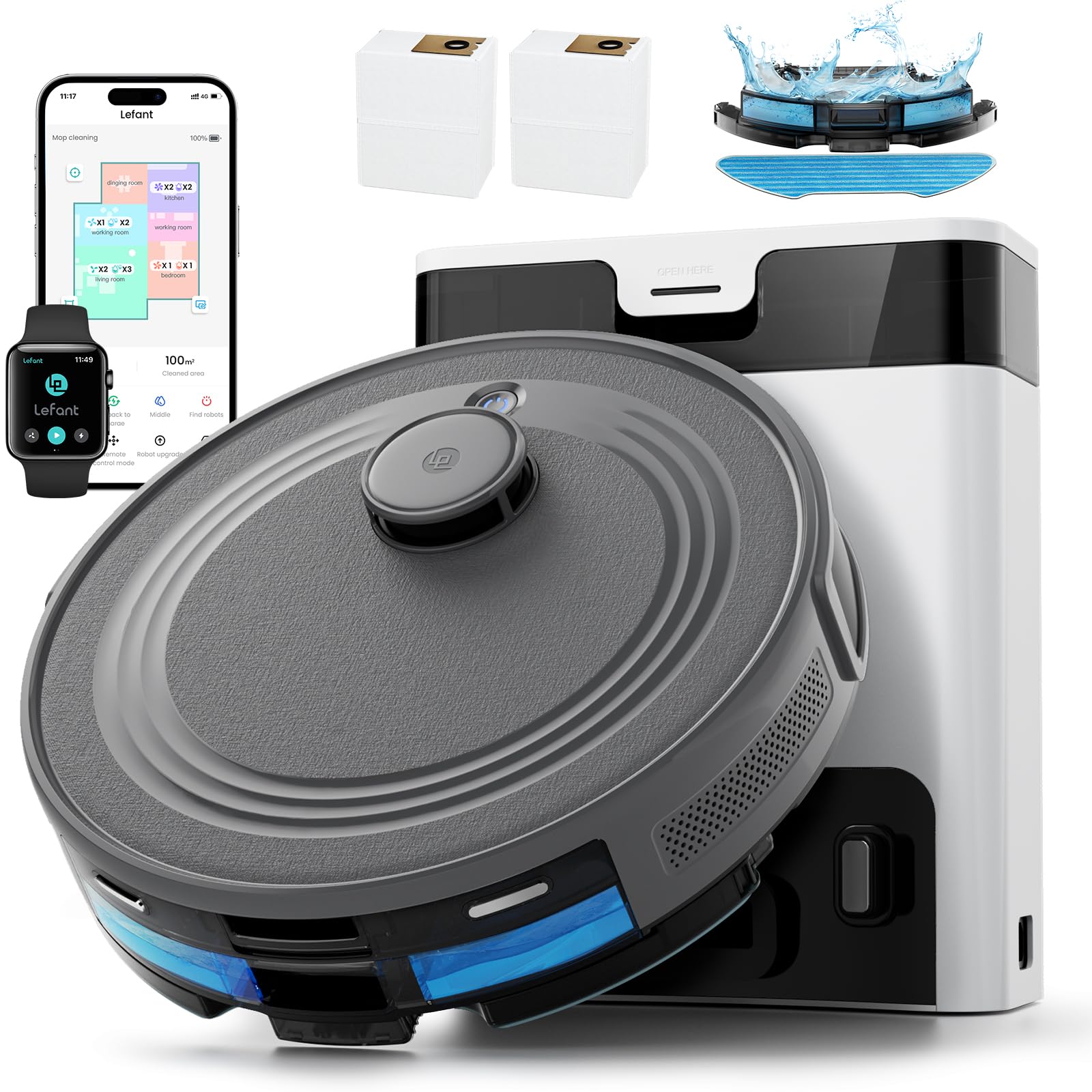 Robot aspirateur Lefant M2 Pro ideal pour nettoyage de poils d'animauxavec navigation laser et évitement d'obstacles