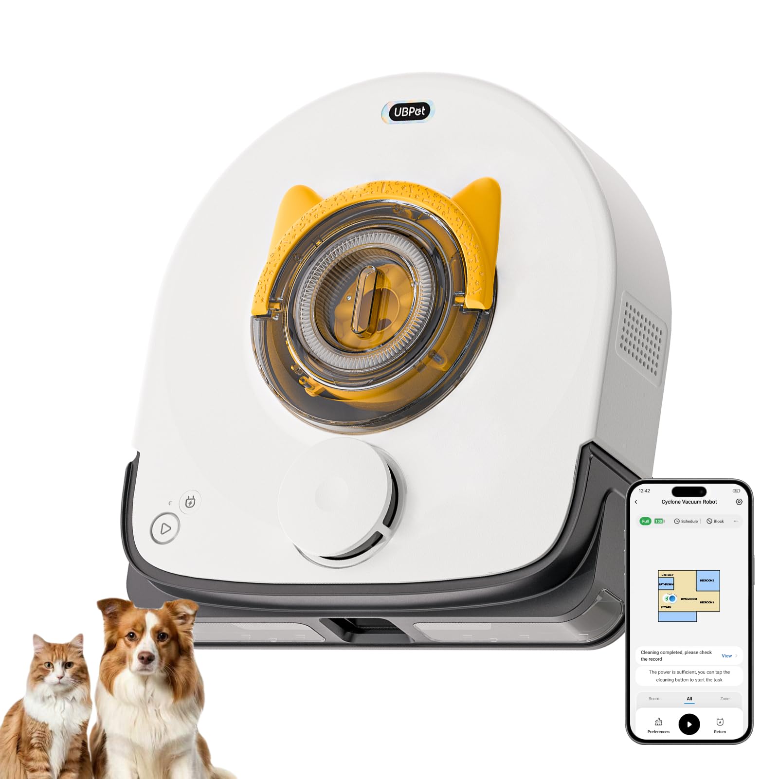 UBPET Aspirateur Robot Cyclone pour Poils D'animaux et Sols Tapis, Robot Nettoyeur Automatique avec Navigation LiDAR, Co